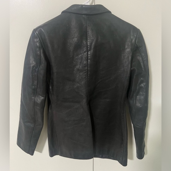 Sally Smith vintage fitted 100% High Quality Leather Black Button Up Jacket sz 4 - Picture 2 of 8